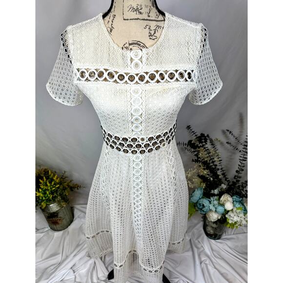 Maje White Lace Midi Dress Grommets size M - Picture 10 of 16